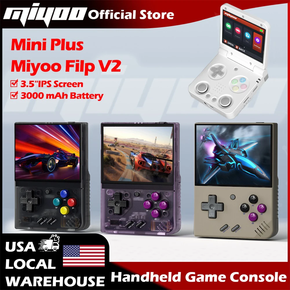MIYOO Flip V2 Handheld Game Players 3.5''IPS Screen Linux System Onion OS Video Game Consoles Free Storage Bag Gamer Gift Gaming