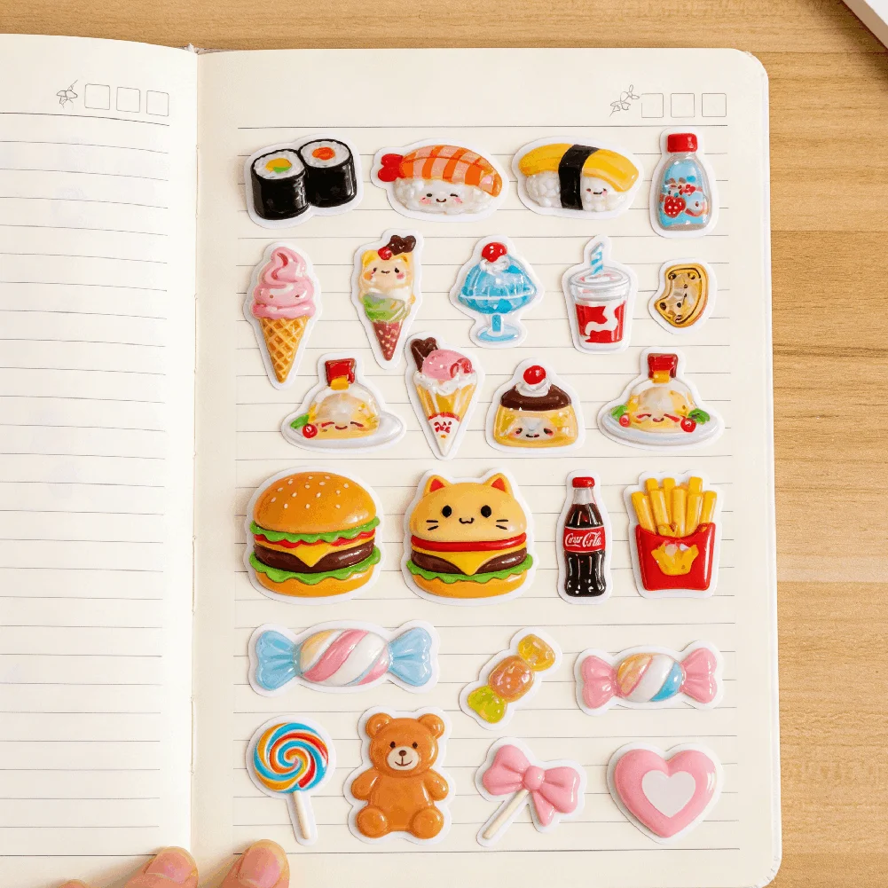 

1/4PCS Cute 3D Relief Sushi Candy Relief Stickers for Handmade DIY Phone Case Cup Decoration Sticker Student Diary Decoration