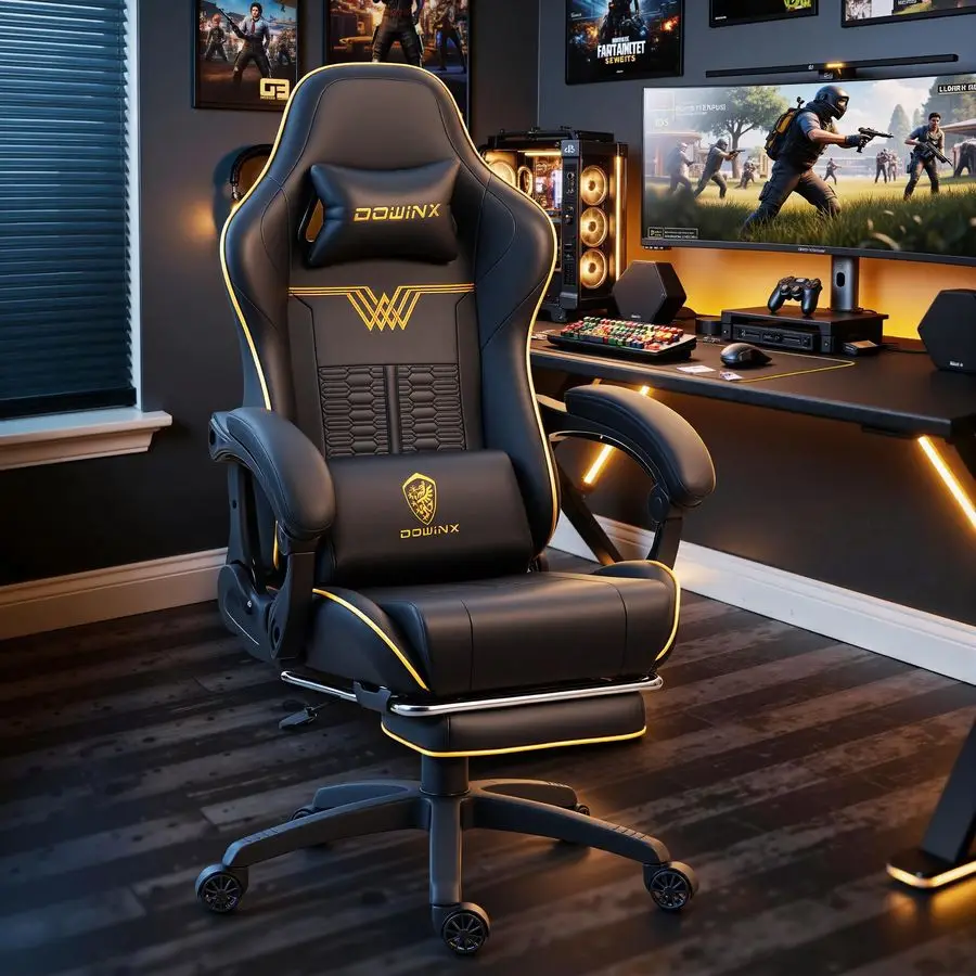 

Gaming Chair Big and Tall, 350LBS Heavy Duty PC Gaming Chair with Massage Footrest, Ergonomic Reclining Gamer Chairs