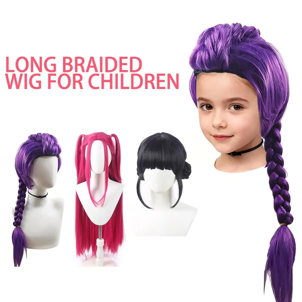 Purple Long Braided Ponytail Wig Anime Cosplay Wigs for Halloween Costume Party Kid Anime Kpop Wigs Cosplay