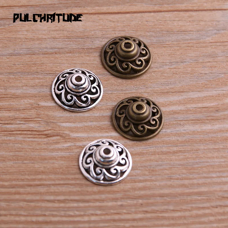   30 peças 6*15*15mm tampas de contas de duas cores pingentes de flores ocas acessórios de joias amuletos de receptáculo diy