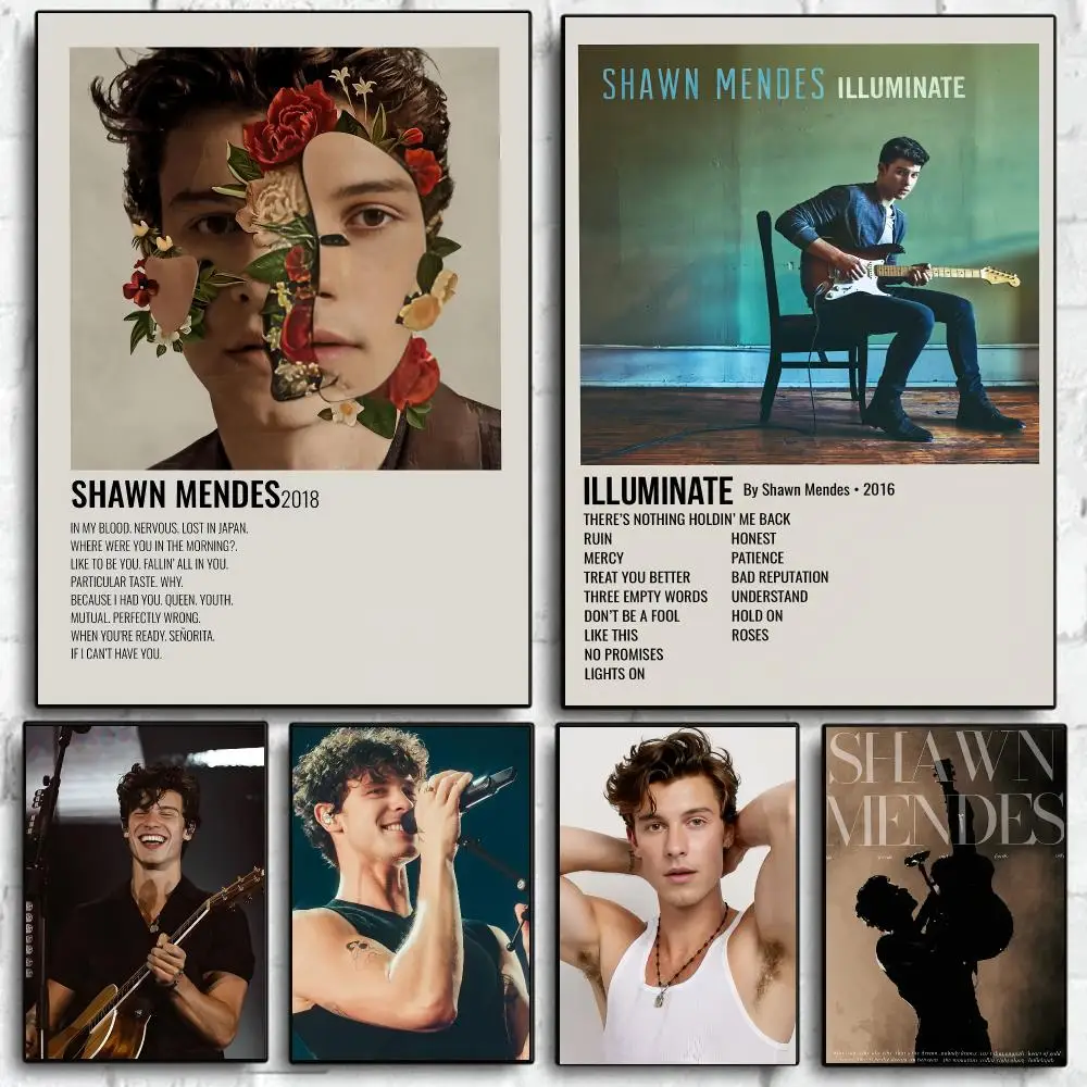 Pop Star S-Shawn Mendes Poster Self Adhesive Wall Decal for Bedroom Living Room Office Home Decor Gift