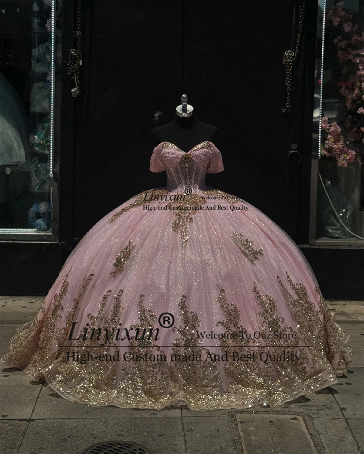 

Princess Mexican Quinceanera Dresses Appliques Sequins Lace Birthday Sweet 16 Dress Ball Gown Off Shoulder Vestidos De 15 Anos