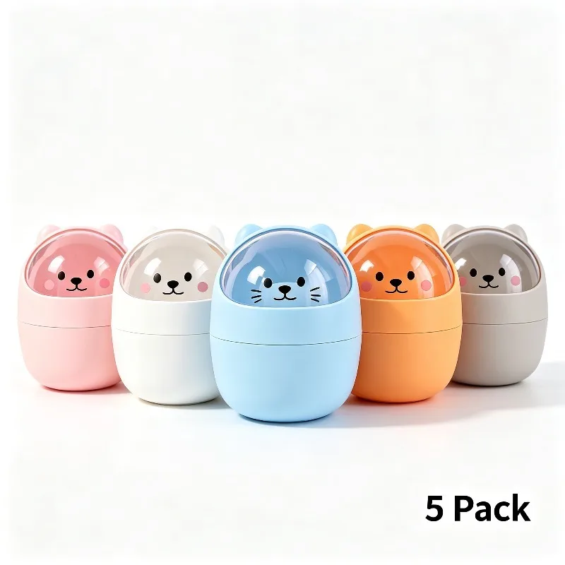 5pcs Cute Tabletop Trash Cans Small Size for Home Dormitory Office Use Mini Garbage Can with Lid Paper Basket/Pen Holder&Sticker