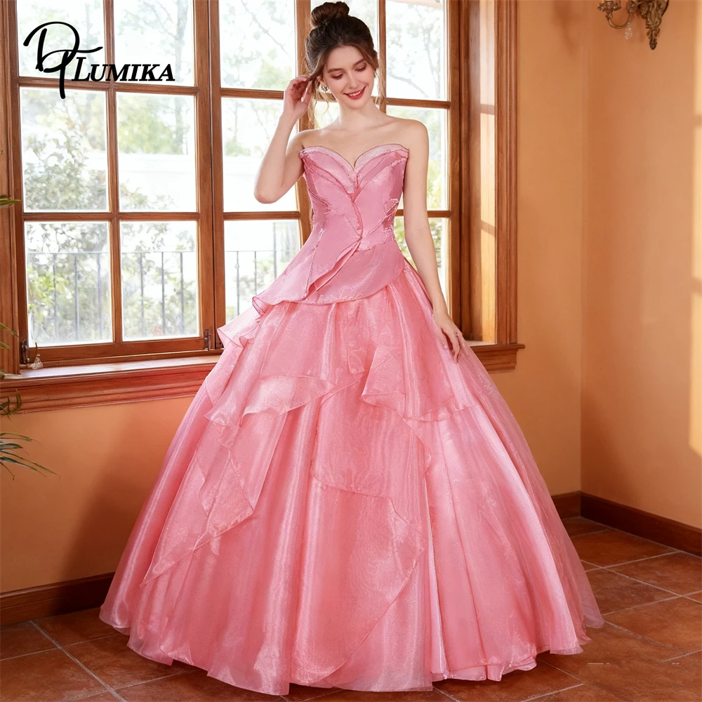 DTLumika Womens Cos Maxi Gown Strapless Pink A Line Party Prom Dresses Princess Birthday Party Dresses with Actual Pictures