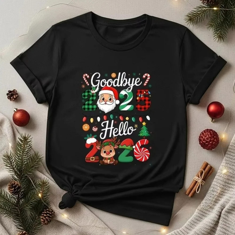 وداعا 2025 مرحبا 2026 المحملة سنة جديدة سعيدة 2026 طاقم تي شيرت عيد الميلاد مطابقة الأسرة بلايز السنة الجديدة لي تي شيرت مضحك هدية