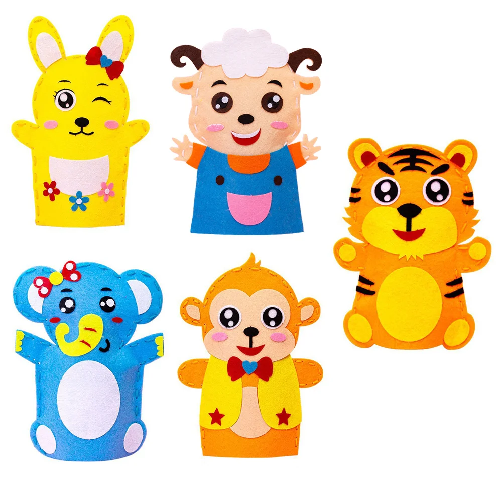 5Sets Creative Hand Puppets DIY Kit Educational Role Play Craft Supplies for Kids Parent-Child Activities DIY Hand Puppets Kit