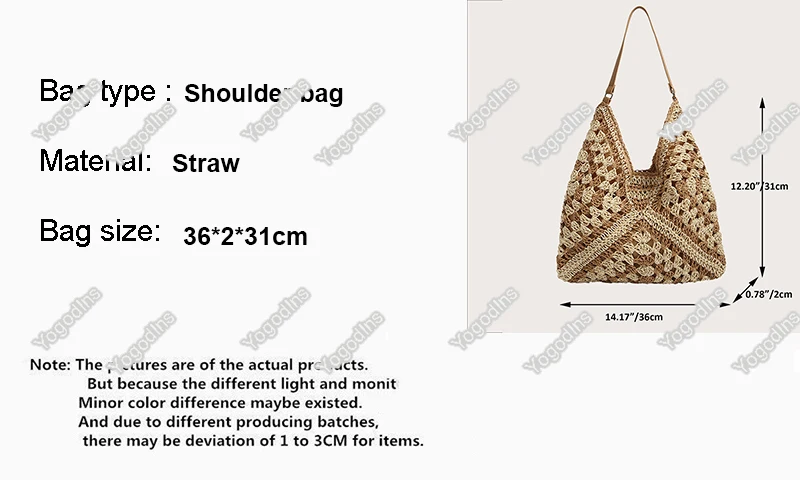 Popular Women's Woven Straw Shoulder Bag Medium Size Handbag With Handle For Beach Vacation