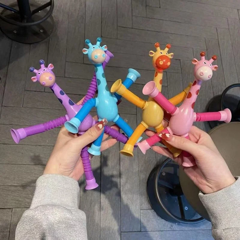 2PCS  Children Suction Cup Giraffe Toys Relief Telescopic Giraffe Toy Sensory Bellows Toys Anti-stress Squeeze Toy Toy Kawaii