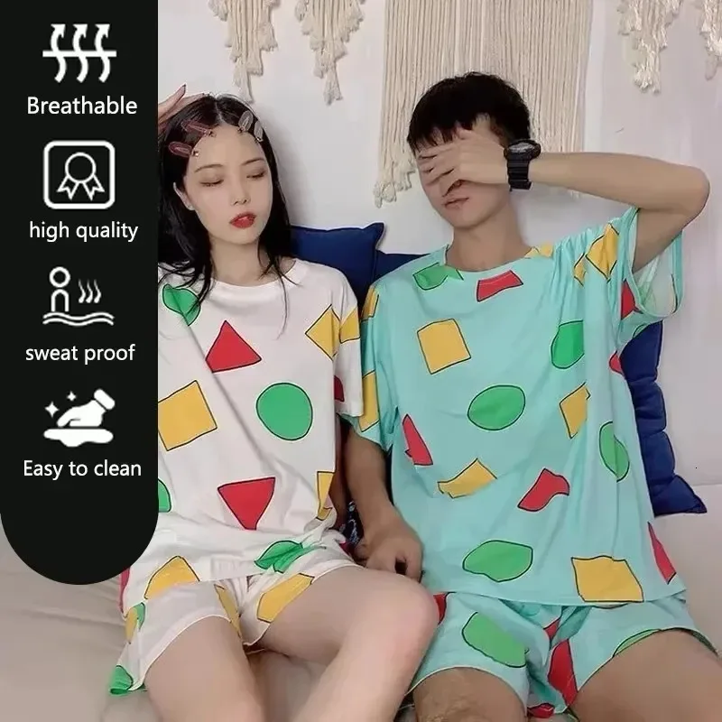 

Short-Sleeved OF Pyjamas Women's Summer Cartoon CuteGeometric Nightwear HomewearCasual Pullover Shirt LadiesSleepwear Loungewear