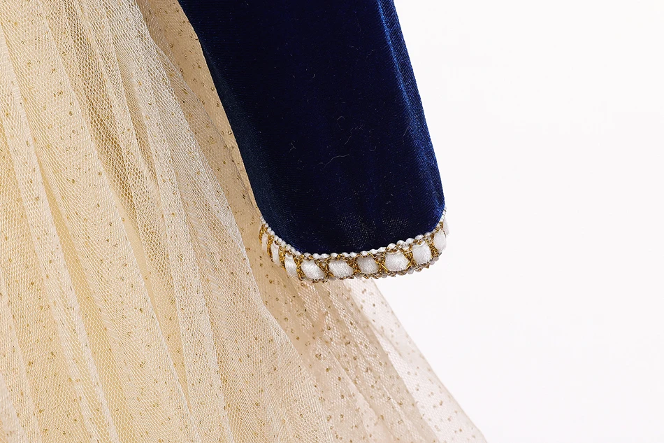 Schneewittchen-Prinzessinnenkleid für Mädchen, blaues Samt-Mieder mit beigem Tüllrock, Spitzenapplikationen für Halloween, Geburtstagsfeier, Cosplay – Detail 12