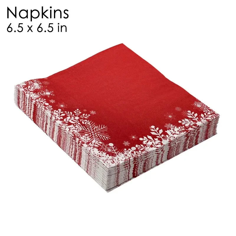 10/20pcs 33cm 2Ply Christmas Red Snowflake Paper Napkins Christmas Decoration Supplies Ice Festival Party Printed Napkins