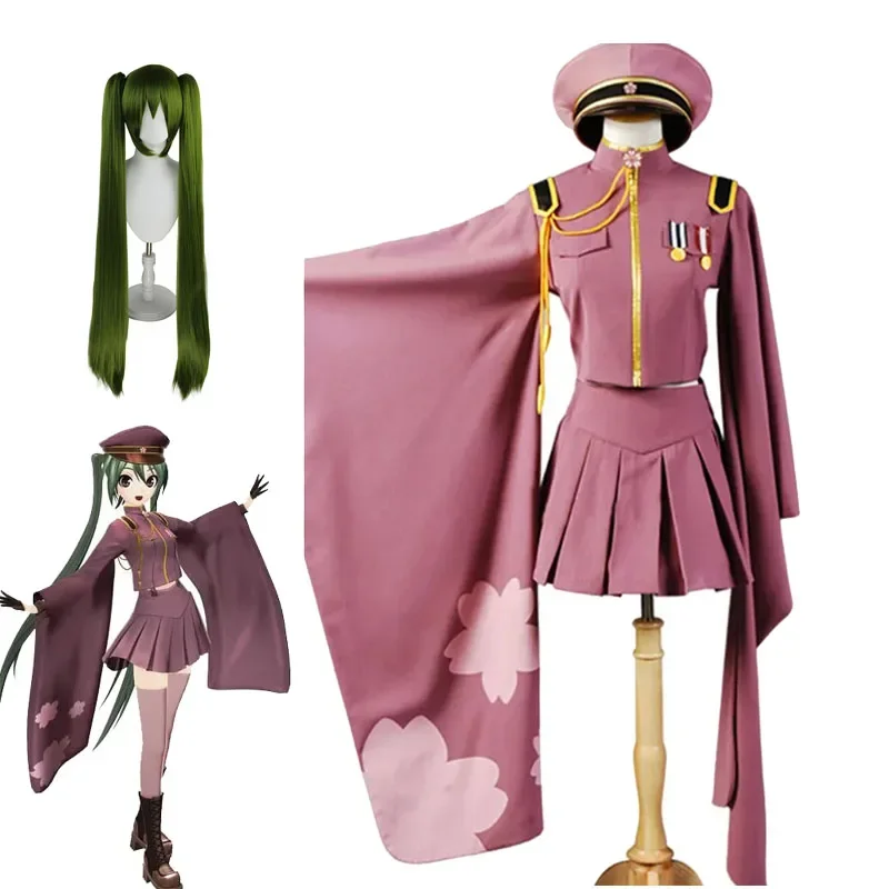 Thousand Cherry Trees Blossoms Senbonzakura Miku Kimono Uniform Outfit Halloween Clothes For Girls Military Uniform With Hat