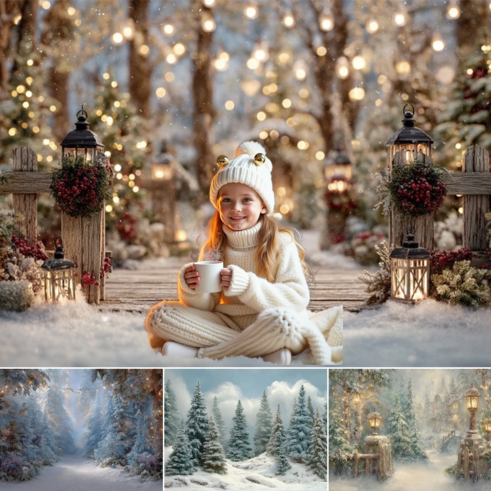 

MOON.QG Christmas Snow Town Backgrounds For Photography House Bokeh Pine Backdrop Photozone Photocall Poster Photo Studio Child