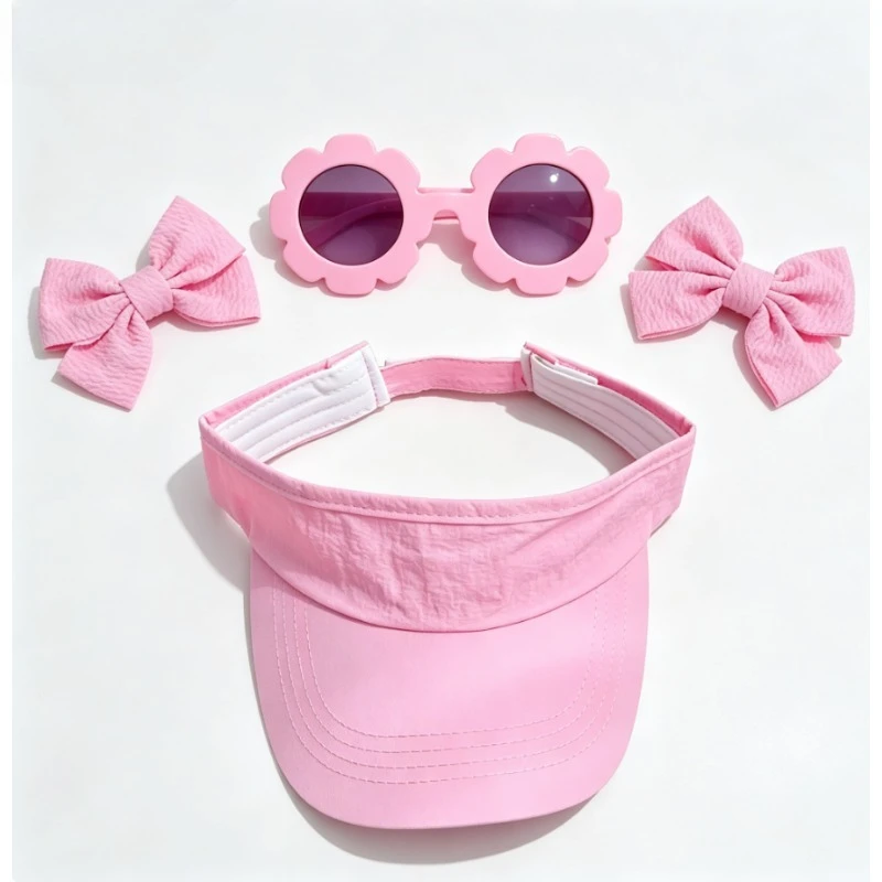 4Pcs/Cute Baby Travel Accessory Set – Bow Hairpin & Sunglasses with Sun Hat for Outdoor Play, Beach & Daily Wear