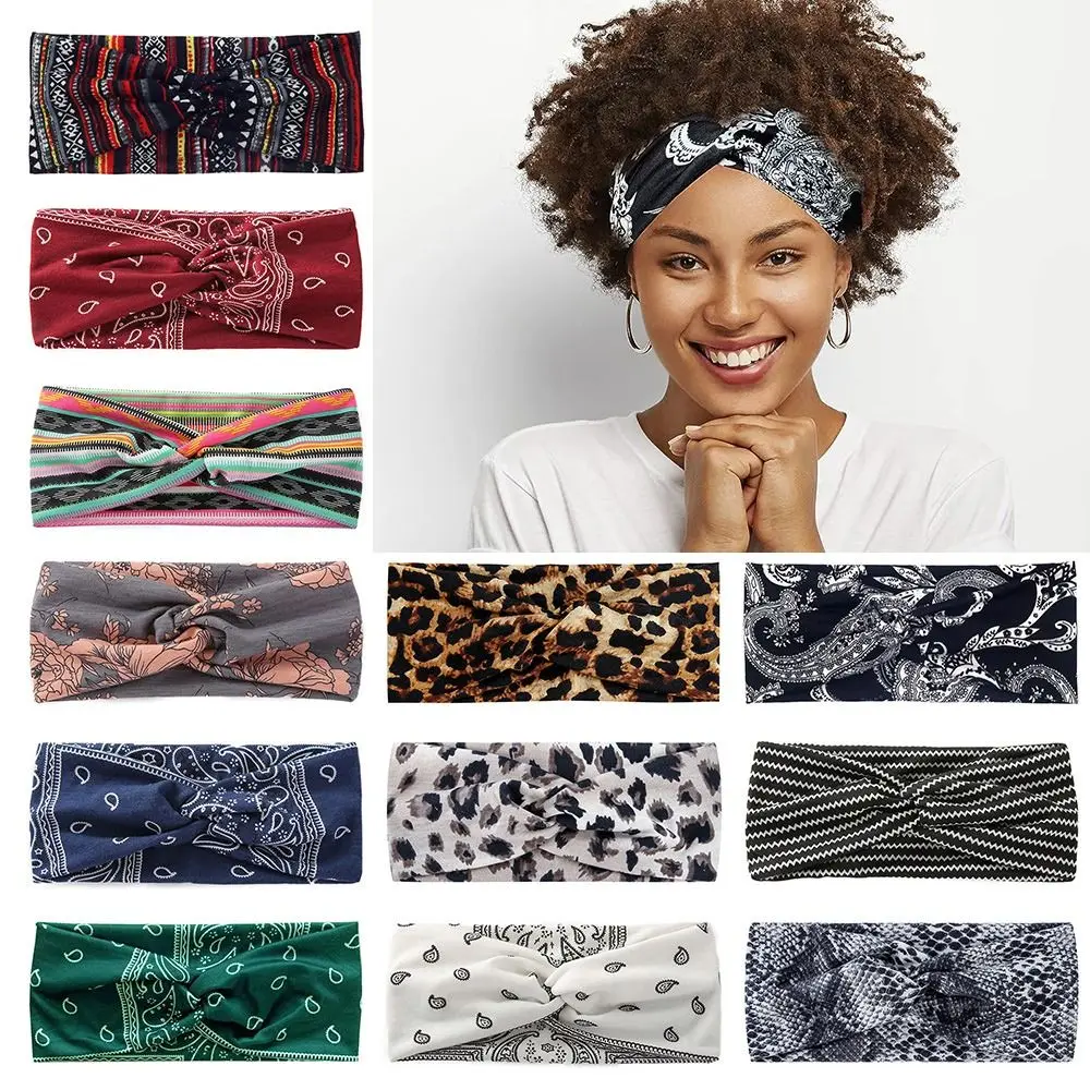 Soft Women's Stretchy Headbands Non-Slip Absorbed Sweat Printed Hairbands Hair Accessories for Daily Life Yoga Workout