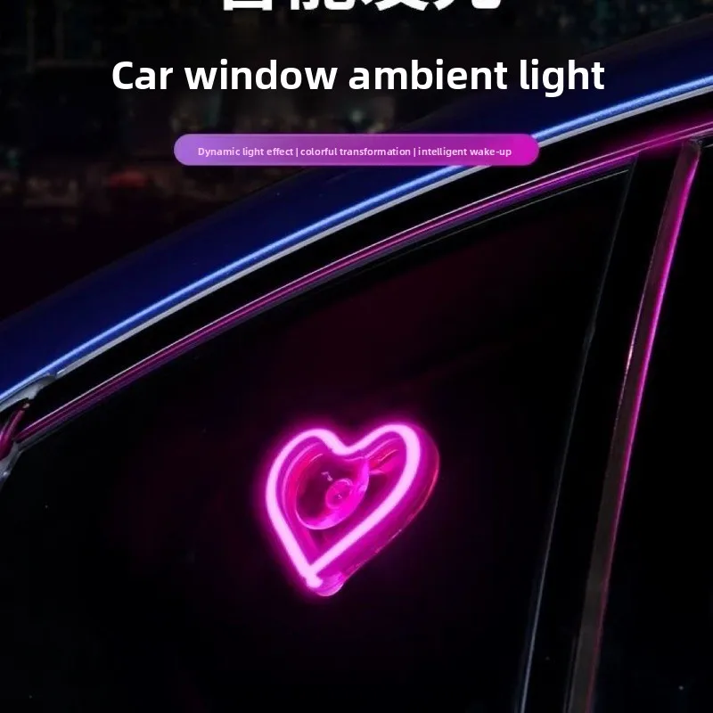 Car LED window neon light, battery luminous heart-shaped decorative light, car interface wireless remote control ambient light