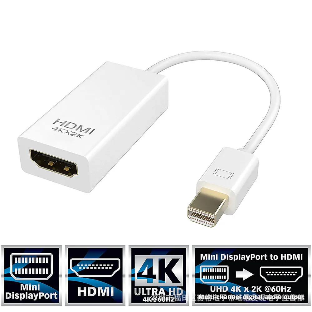 Адаптер Mini DP Thunderbolt-HDMI-совместимый, соединительный преобразователь 4K 2K 1080P для MacBook, проектор для поверхностного ноутбука, телевизора, монитора