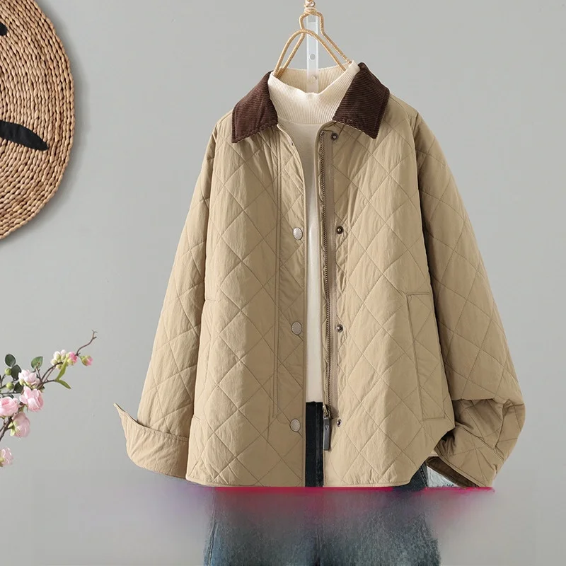 

Женское хлопковое теплое пальто на осень-зиму с тонким стеганым узором и отложным воротником, обычная длина, застежка на одной пуговице