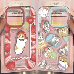 Cute mofusands cat Clear Space Phone Case For iPhone 11 12 13 14 15 16 Pro Max Mini X Xs XR 7 8 plus Se2020 Transparent Cover
