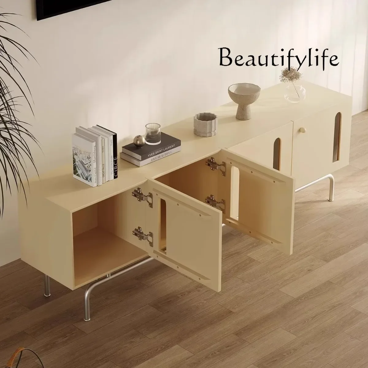 

X Cream wind TV cabinet storage integrated living room small apartment simple modern Italian light luxury high-footed locker