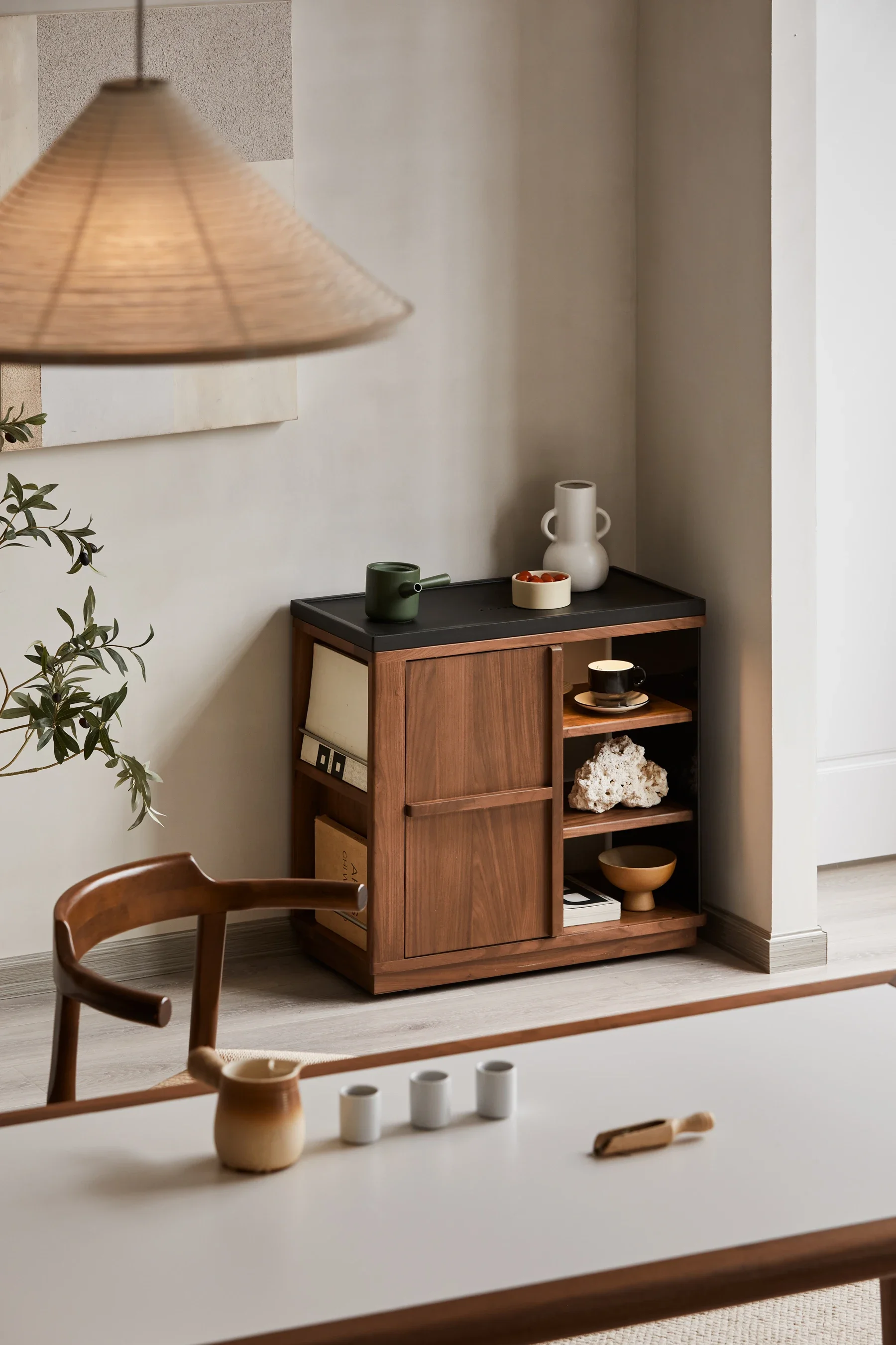 

Wooden Modern Style Black Walnut Luxury Tea Table for Living Room Stone Top Coffee Table with Storage