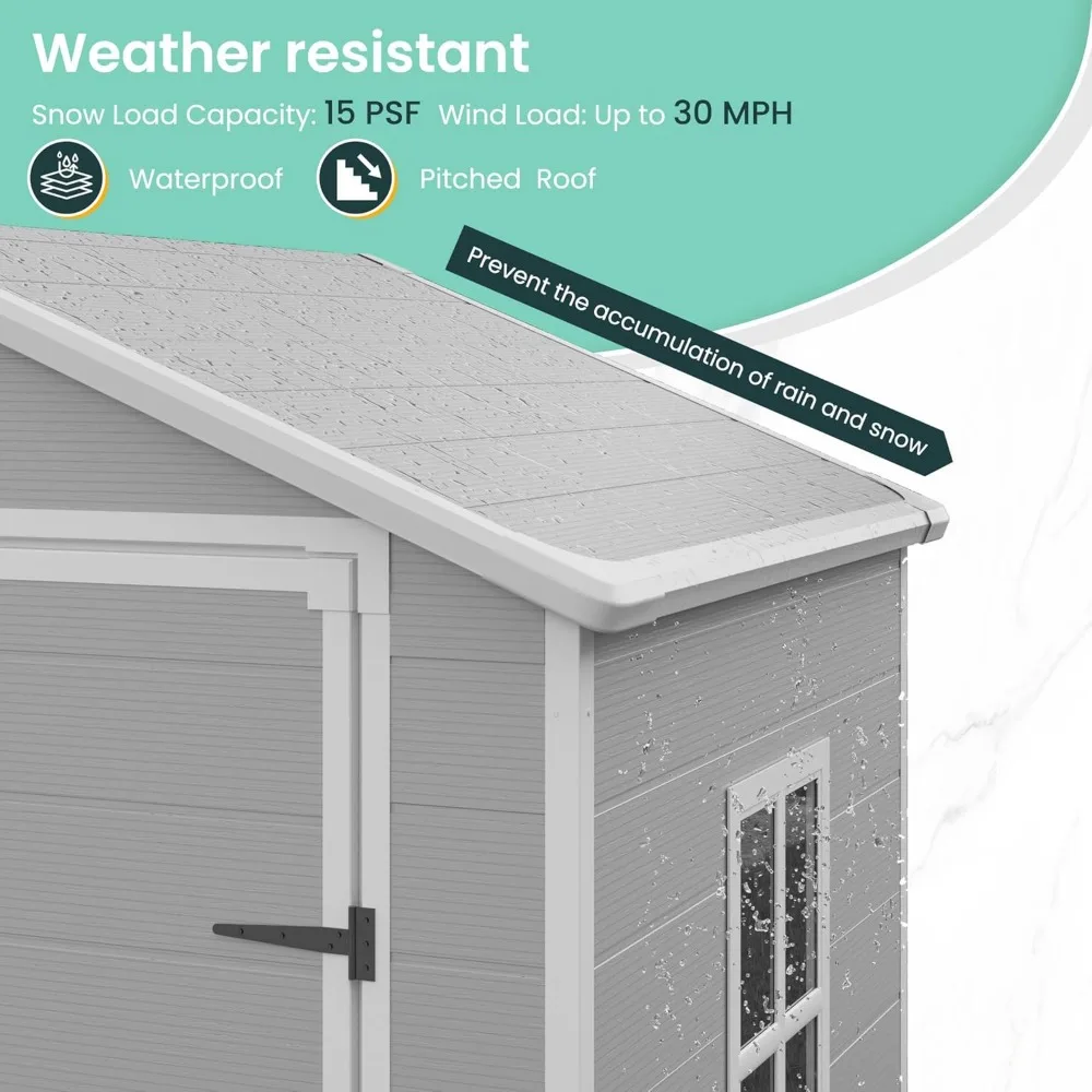 Outdoor Resin Storage Shed 6x4.5 FT, Plastic Garden Shed for Bike, Garbage Can,Tool, Outside Sheds & Outdoor Storage Storage Box