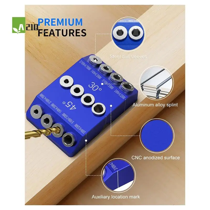 

A21Q -30 45 90 Degree Angle Drill Guide Jig, Drill Jig For Angled Holes And Straight Hole With 4 Sizes Steel Drill Bits Durable