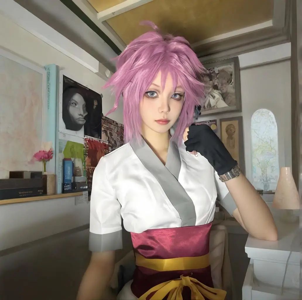 Machi Komacine تأثيري حلي الوردي شعر مستعار هالوين أزياء تنكرية للنساء أنيمي تأثيري وتتسابق فستان 2025 رائجة البيع