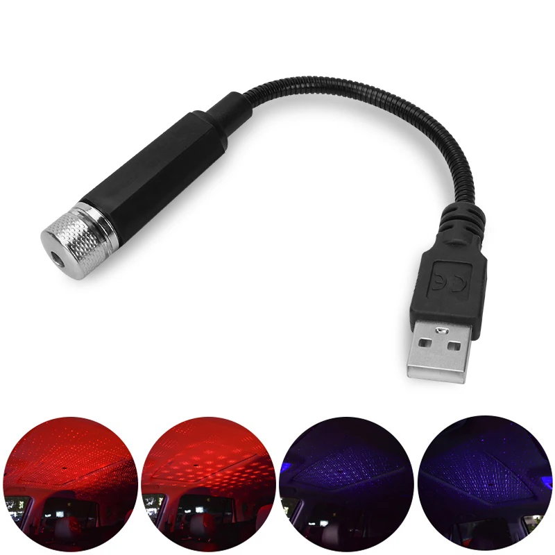 

Car Roof Star Light Mini LED Atmosphere Lamp Auto Interior Star Night Projector USB Plug And Play Ceiling Decorative Lamp Red