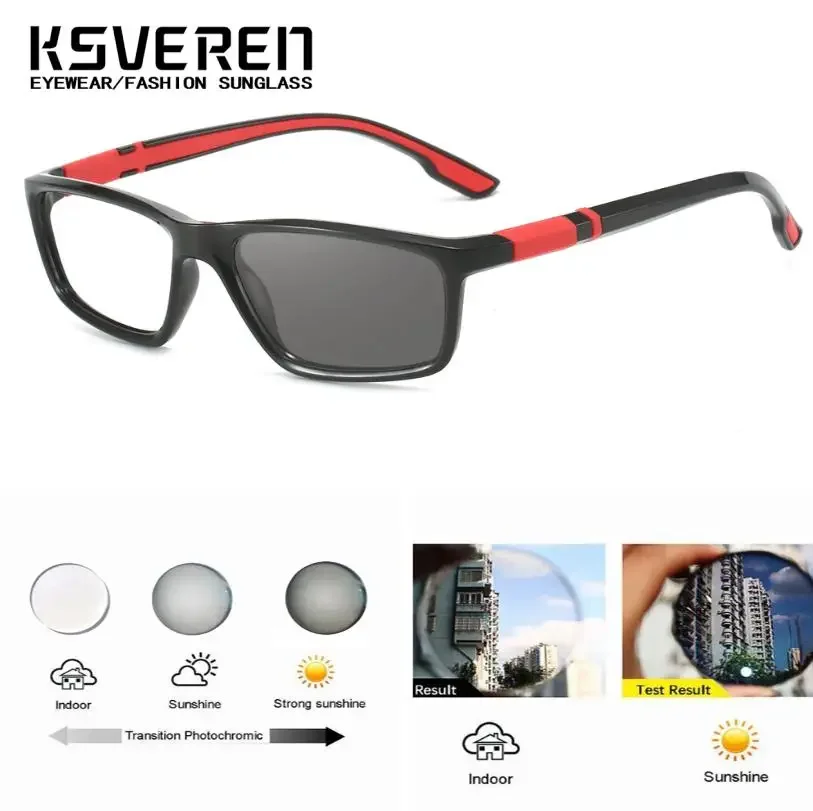 KSVEREN Photochromic Sports Reading Glasses For Men Classic Sunshade Sunglasses Women Square Frame Presbyopic Readers +2.0 +3.0