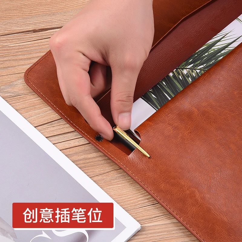 Leather Document Bag A4A5 Flat Bag Public Document Bag Data Contract Invoice Archive Bag Large Capacity Business Office Handheld