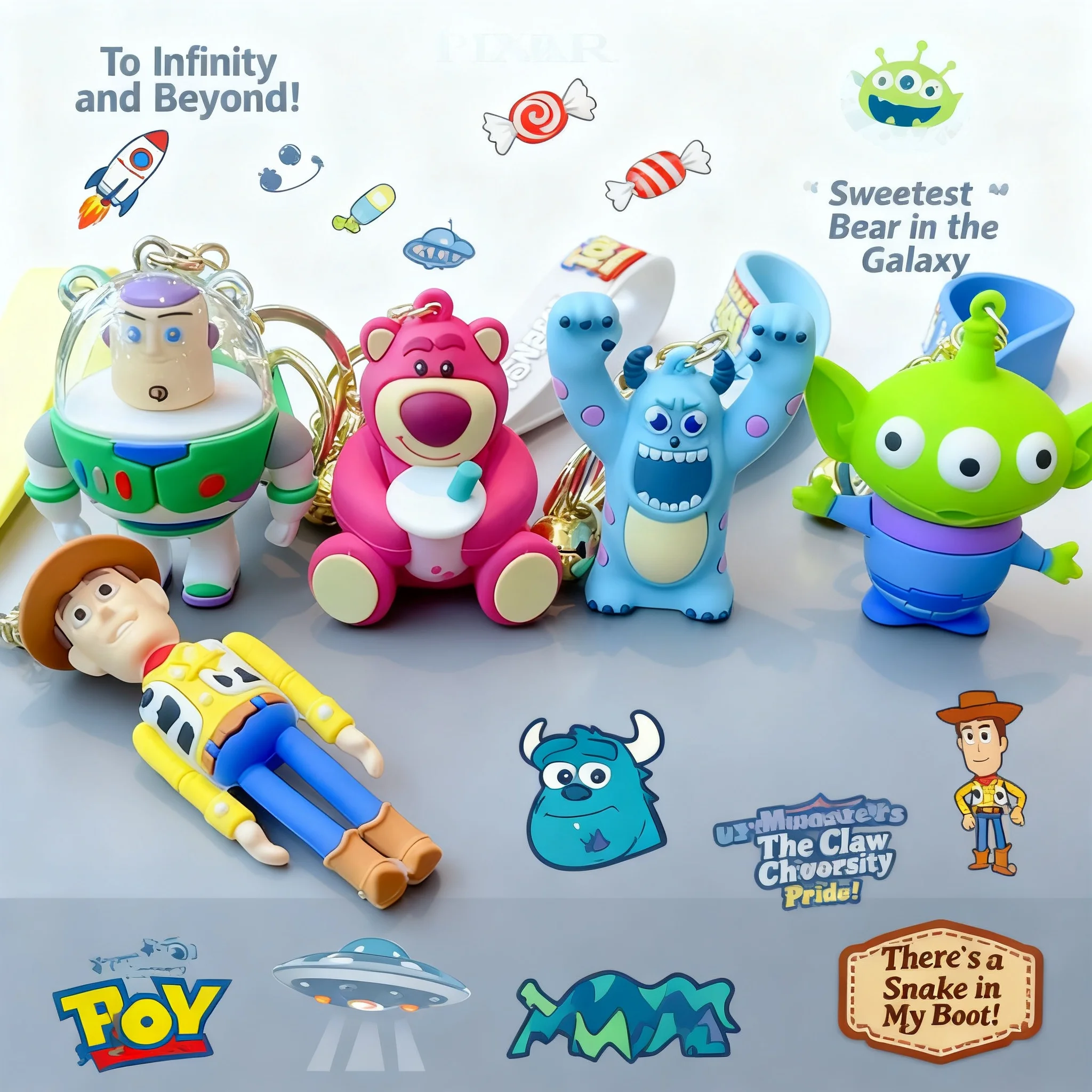 

Toy Story Drip Glue Keychain Buzz Lightyear Strawberry Bear Backpack Car Keychain Pendant Wholesale Small Commodities