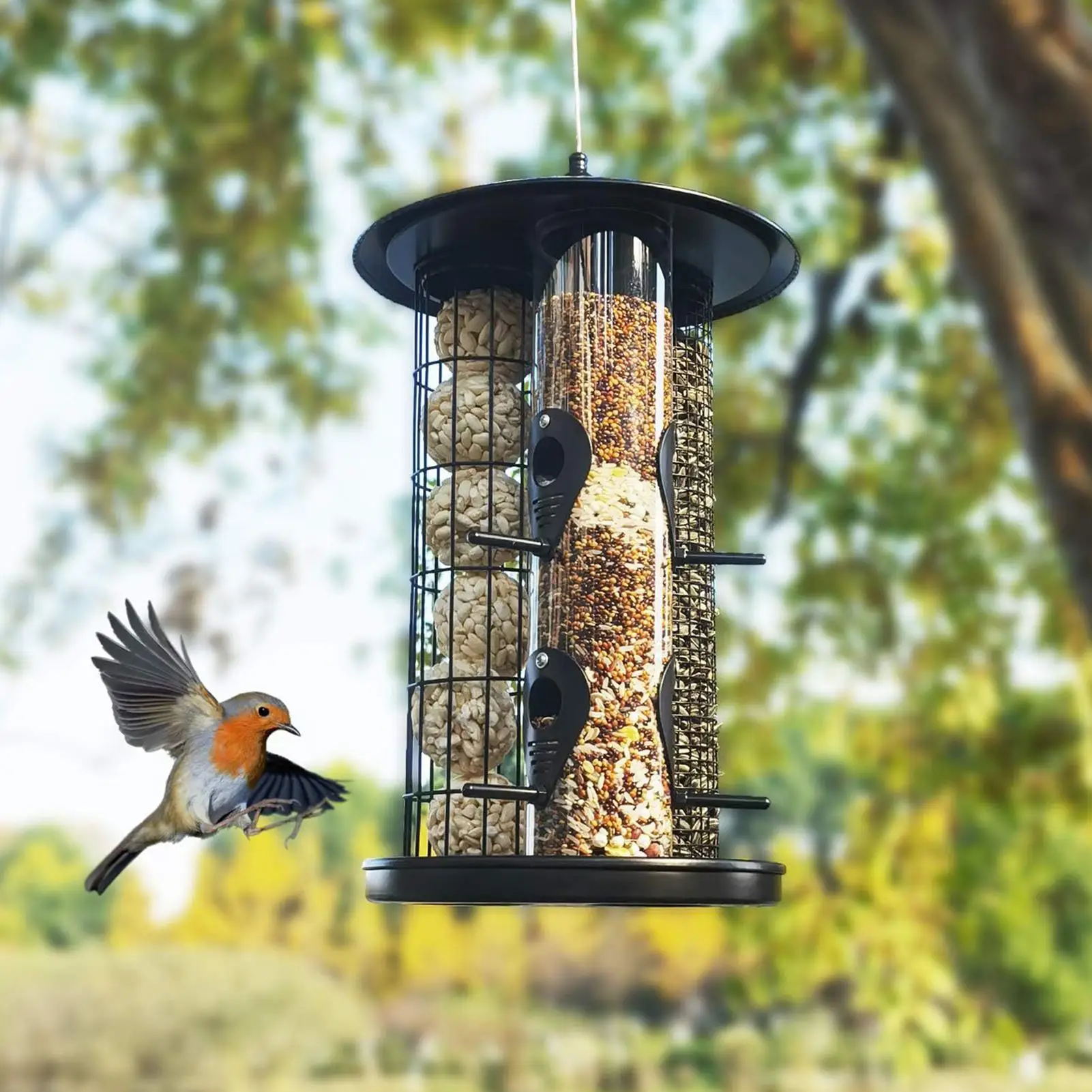 

Bird Feeder Triple-Tube Weatherproof Feeding Bird Feeder Squirrel Proof Station for Wild Finch Chickadee Hummingbird Food Nut