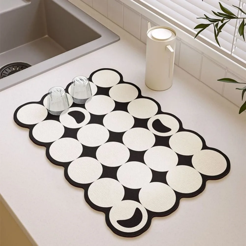 Irregular Shape Diatomite Dish Drainer Mat Non-slip Round Printed Kitchen Draining Pad Absorbent Coffee Machine Drain Mat