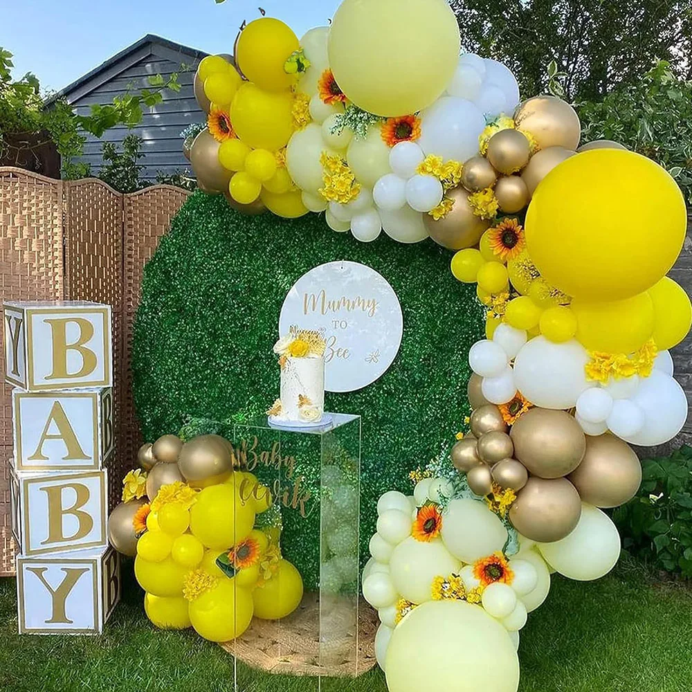 60 Yellow Balloons, 30.48cm Yellow and White Party Balloons, Light Macaron Yellow White Golden Confetti Helium Latex Balloon Set for Baby Shower