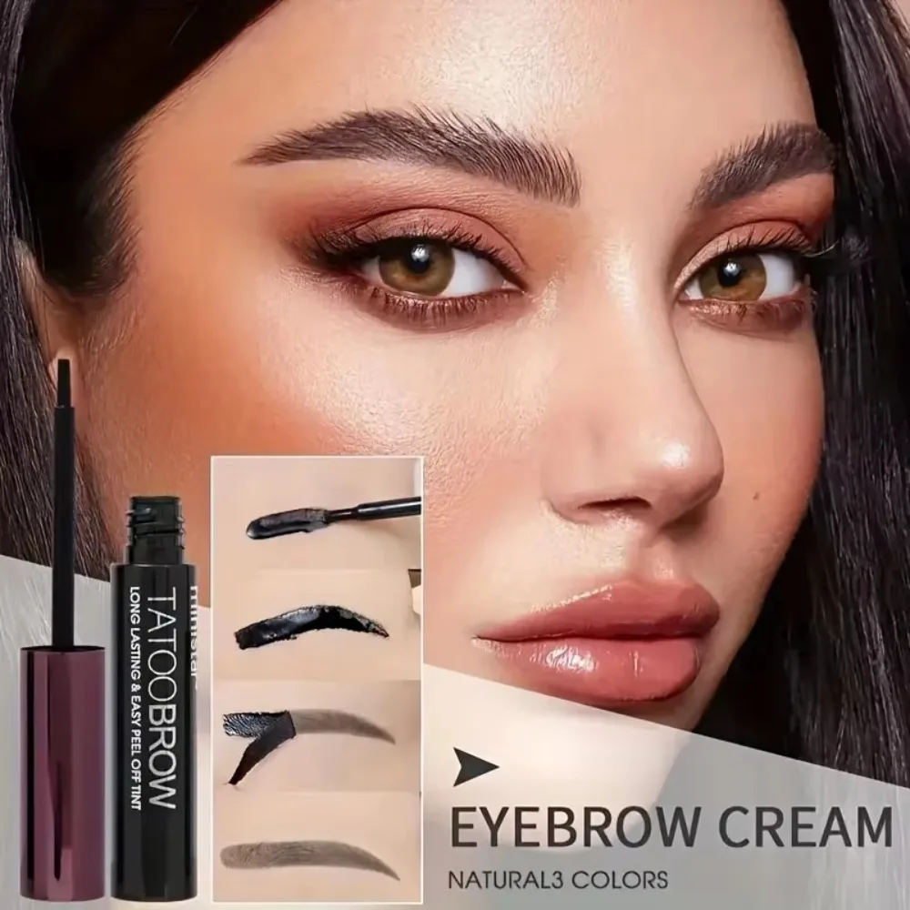3 สี Tattoo Peel Off Eyebrow Gel Peel Off สูตรกันน้ํากึ่งถาวร Brow Tint เหงื่อใช้งานง่าย