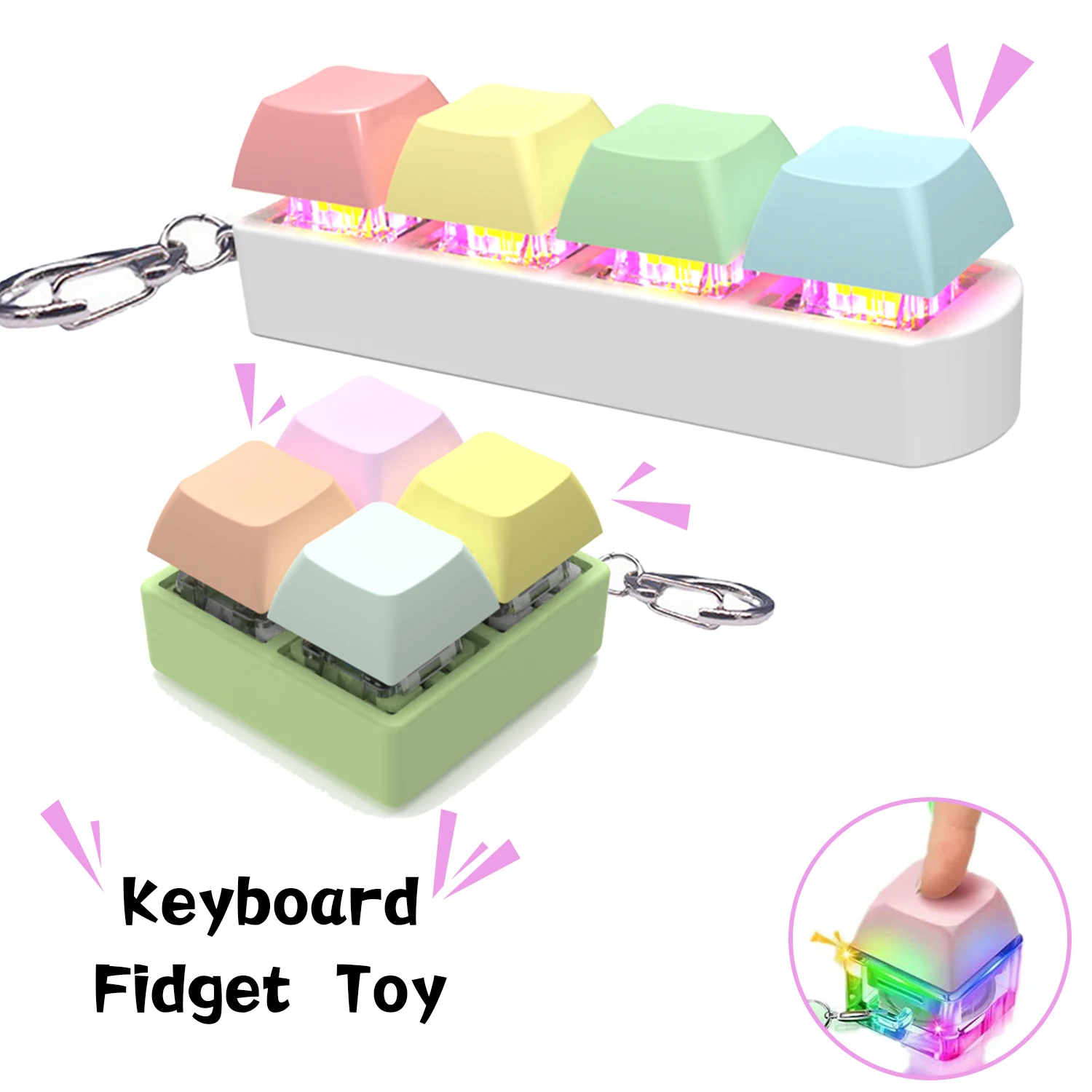 USLION 4Keys Mechanical Keyboard Axis Tester Finger Fidget Calming Button Keycap Stress Relief Toy Office Decompression Keychain