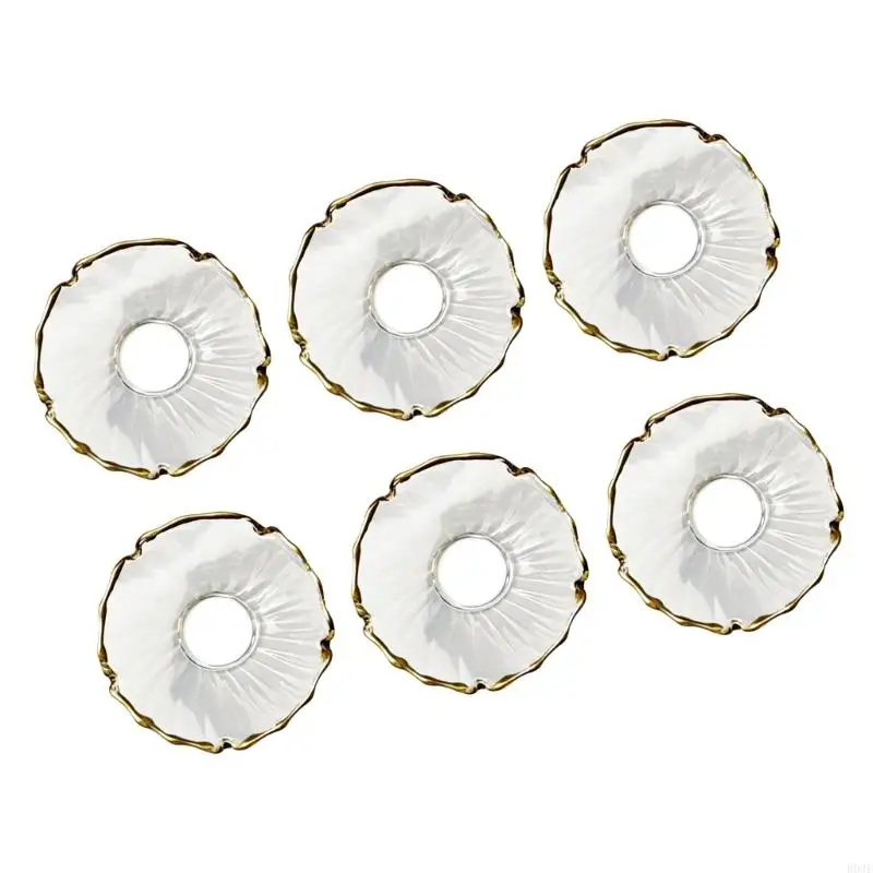 Packung mit 6 eleganten goldbesetzten Glas-Bobeches für Kerzenständer, Kerzenwachs-Fänger, Ringe für Heimdekorationen und Tisch – Detail 4
