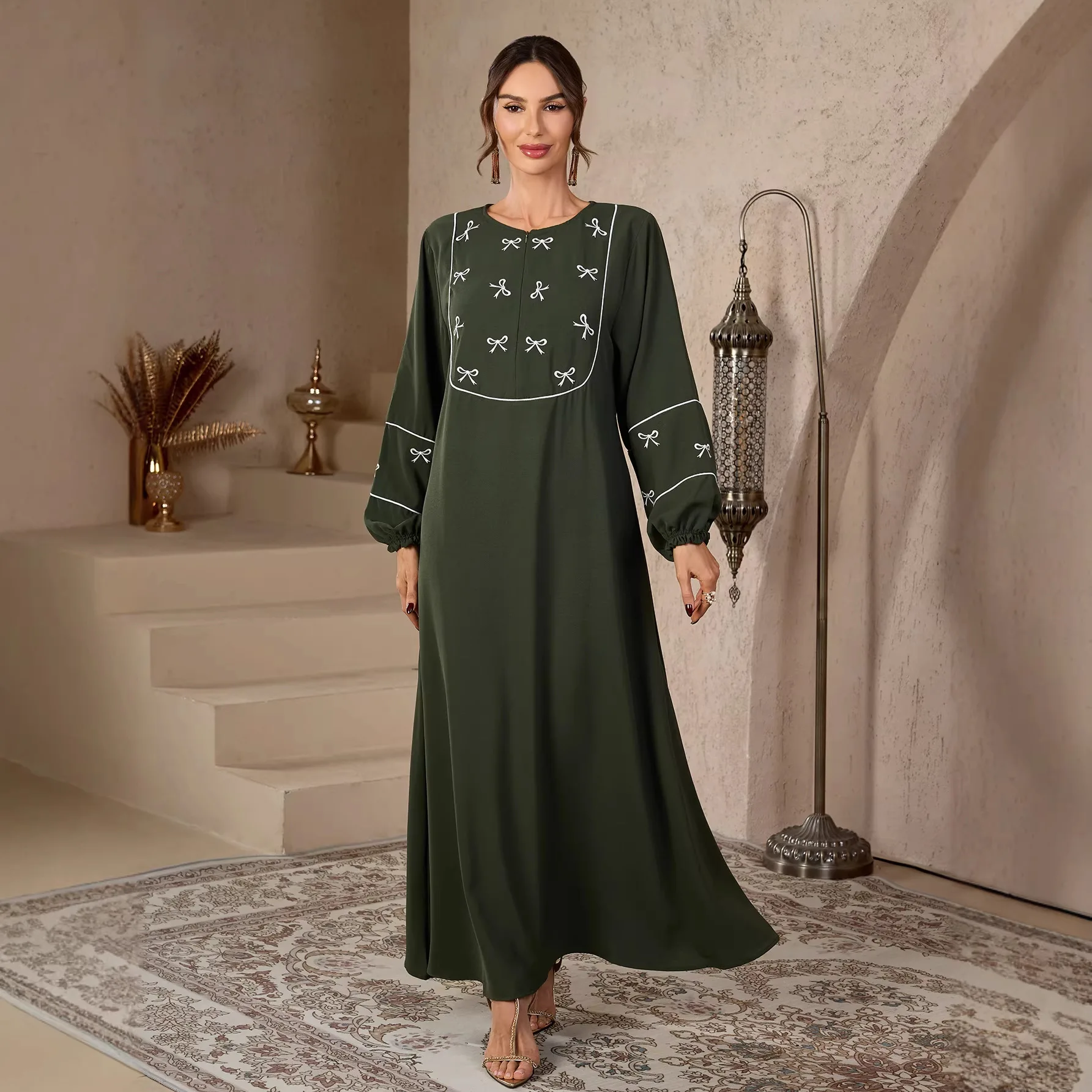 

Eid Women Dress Abaya Jalabiya Ramadan Muslim Party Dresses Embroidery Bow Vestidos Arab Long Robe Morocco Dubai Abayas Kaftan