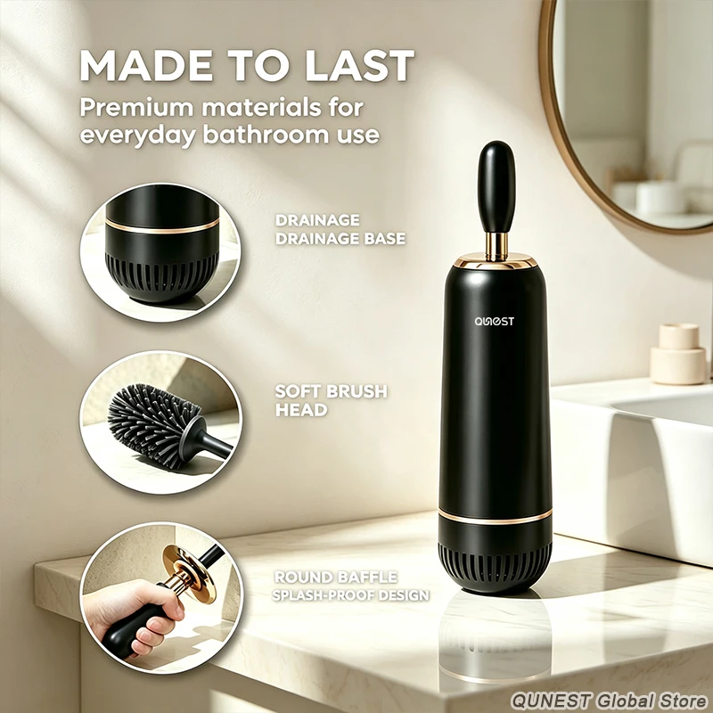 Flexible Soft Bristles Flat Head Silicone Toilet Brush Water Leak Proof With Quick Drying Base Holder WC Bathroom Cleaning Kit