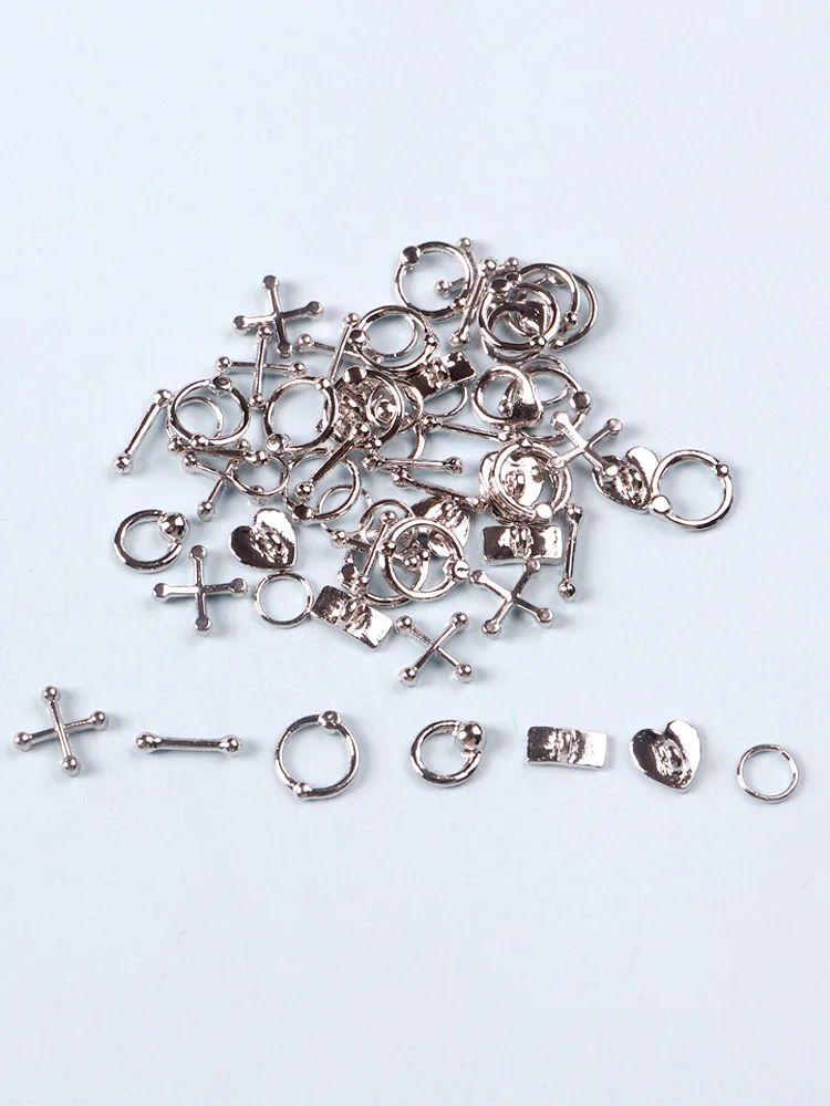 50 sztuk mieszane 3D Punk szare części metalowe ozdoby do paznokci stop Retro koło paznokcie Art Charms akcesoria do Manicure — zdjęcie 5