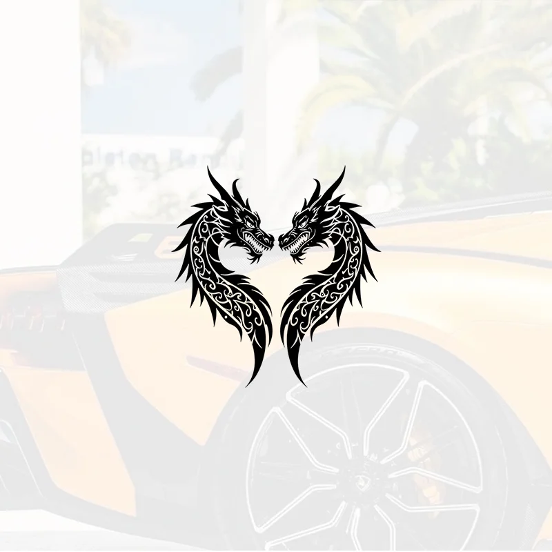 1 مجموعة مزدوجة التنين نمط ملصقات أسود أبيض تصميم معقد 14.0x13.0 سنتيمتر/5.51x5.13 بوصة لاصق الشارات لسيارة الهاتف المحمول