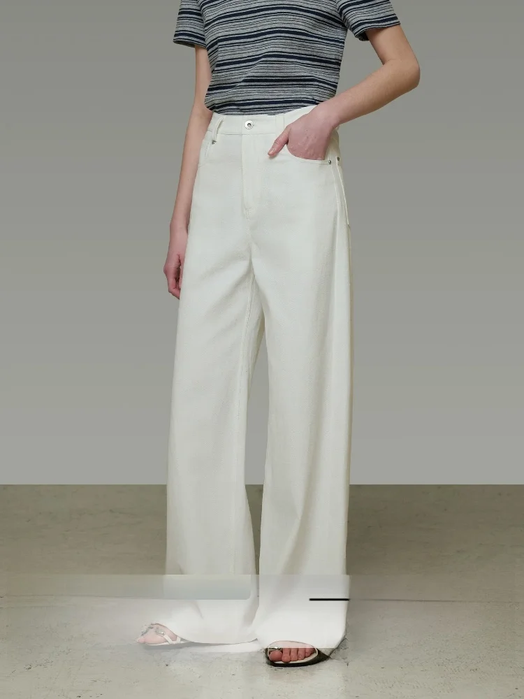 

White High Waist Loose Fit Jeans Women's Straight Leg Slimming Versatile Casual High-End Feeling Loose Personality Long Pants