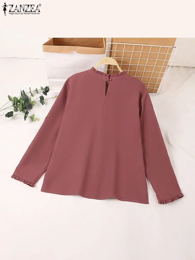 ZANZEA Long Sleeve Women Shirt Tops Ruffled Stand Collar Fashion Embroidered Autumn Blouses Elegant Casual Loose Blusas Mujer