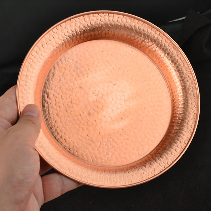 Pure Copper Hammer Tribute Plate, Buddhist Fruit Saucer, Brass, Auspicious Luster, Tibetan Plate, Home's Gift, 18cm, 7Pcs