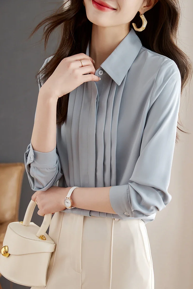 Office Lady Turn Down Collar Women Shirt New Long Sleeve Chiffon Shirt Blouse Women Tops Blouses Shirts Camisas De Mujer G891