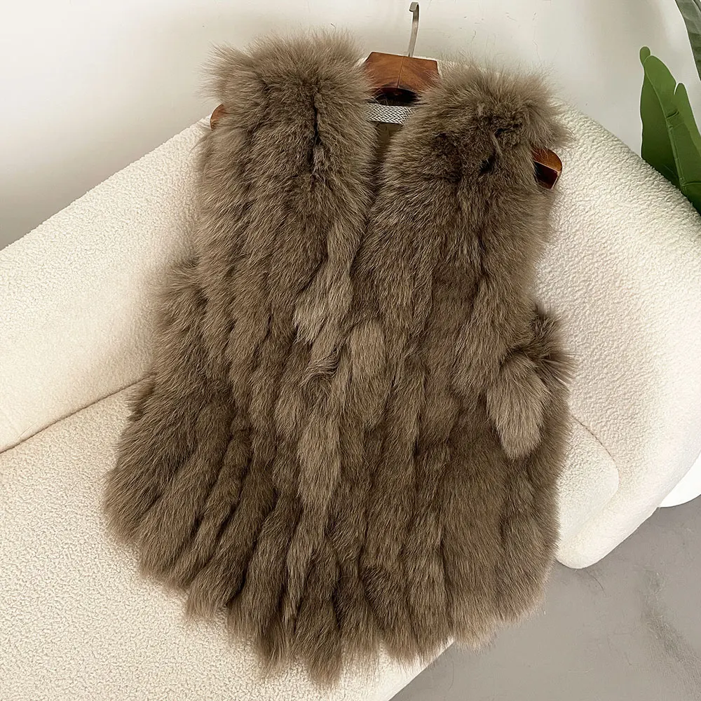 OFTBUY New Autumn Winter Warm Women\'s Coat Natural Real Fox Fur Vest Thick Luxury Waistcoat Female Natural Fur Jacket Streetwear