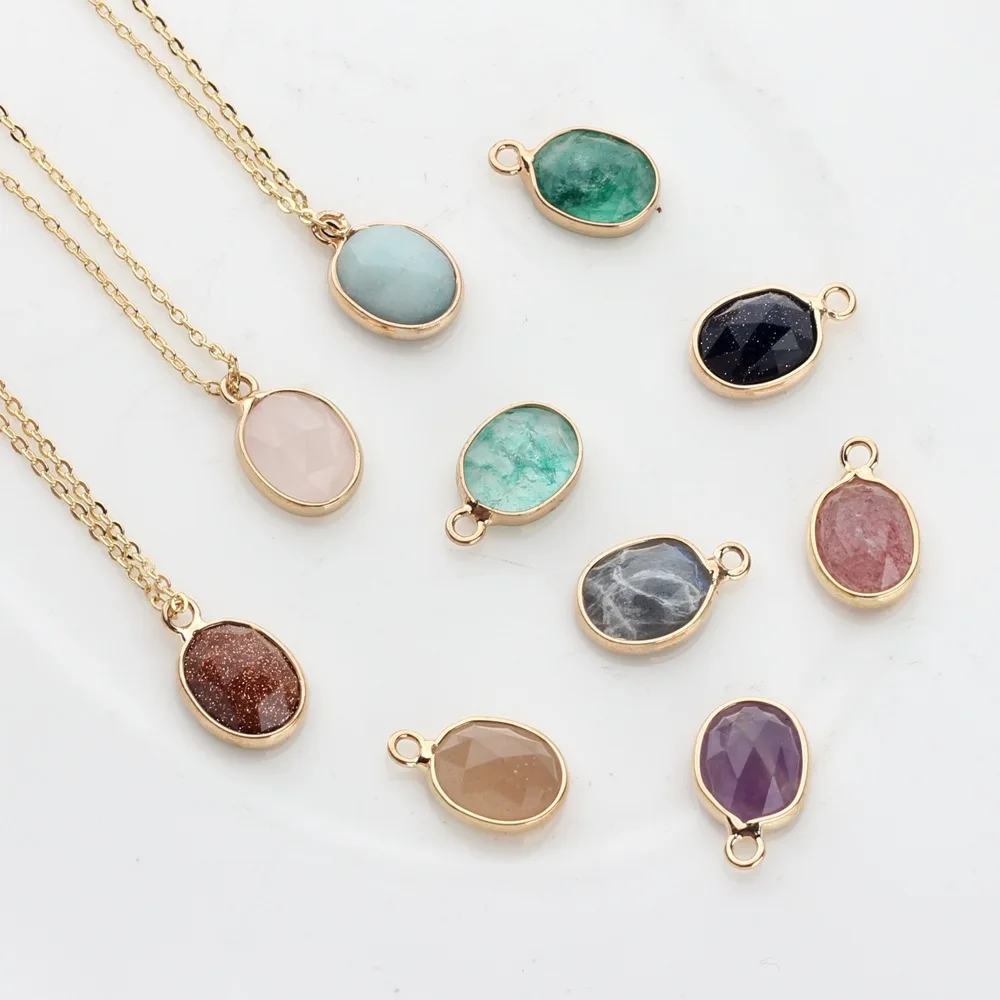 

Natural Stone Y2K Charms Jewelry Making Metal Edging Crystal DIY Pendant Luxury Necklace Flat Variety Bulk