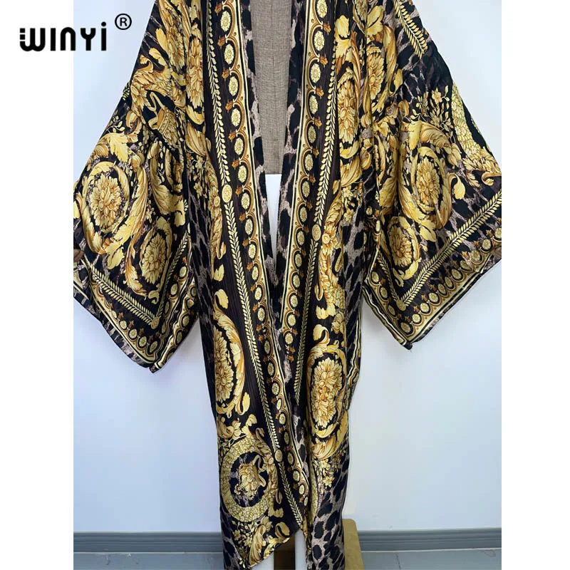 WINYI 2022 africa Boho Printed Long Kimono Dress Bikini Wrap Cover-ups Women Summer Clothes Beach Wear Swim Suit Cover Up kaftan